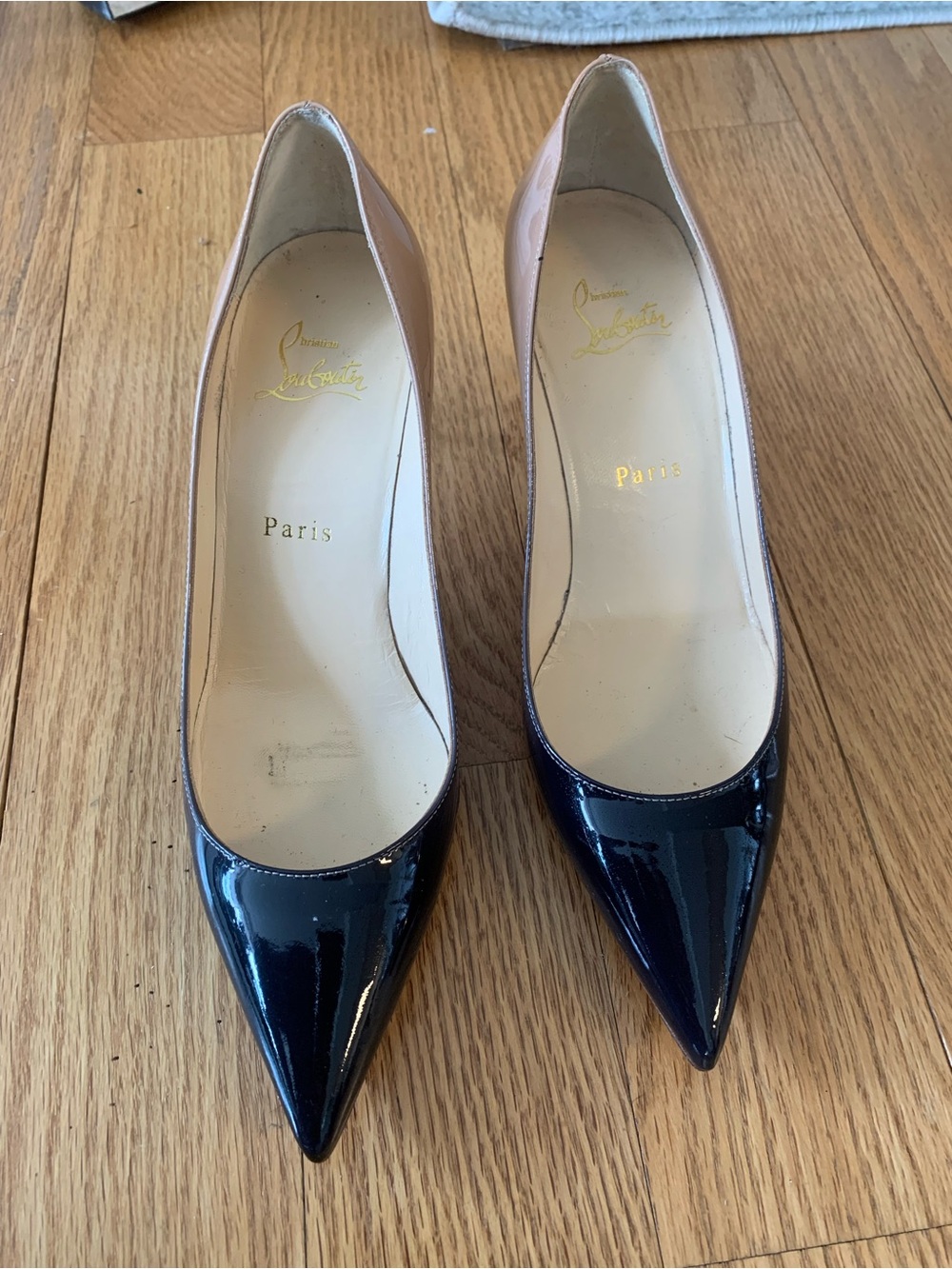 Christian Louboutin Patent Leather Pumps Gradient Black and Nude  Sz 37 1/2